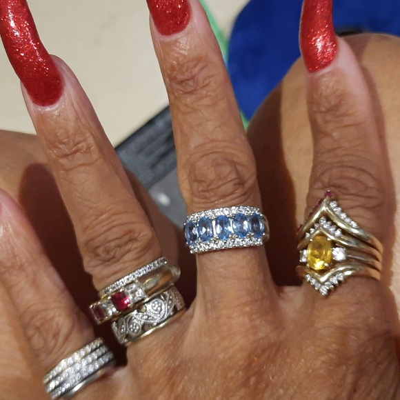 AUTHENTIC GENUINE SOLID STERLING SILVER BLUE TOPAZ ANNIVERSARY WEDDING CZ RING - Picture 1 of 7